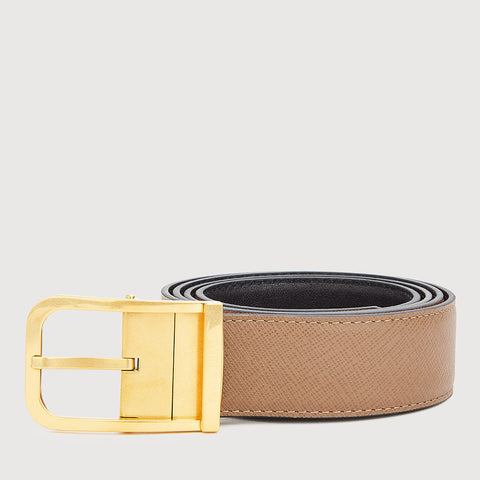 REVERSIBLE SMOOTH LEATHER WITH ANTIQUE OLD GOLD IN SATIN FINISH STAINLESS STEEL NEEDLE BUCKLE