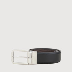 REVERSIBLE SAFFIANO PRINTED LEATHER BELT NICKEL SATIN FINISH ON STAINLESS STEEL NEEDLE BUCKLE