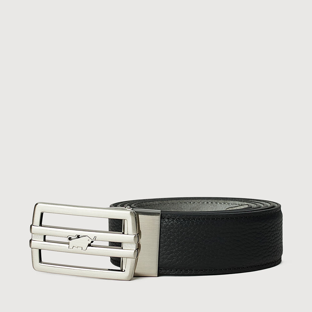 SAFFIANO EMBOSSED LEATHER BELT WITH SATIN NICKEL ALLOY PLATE BUCKLE