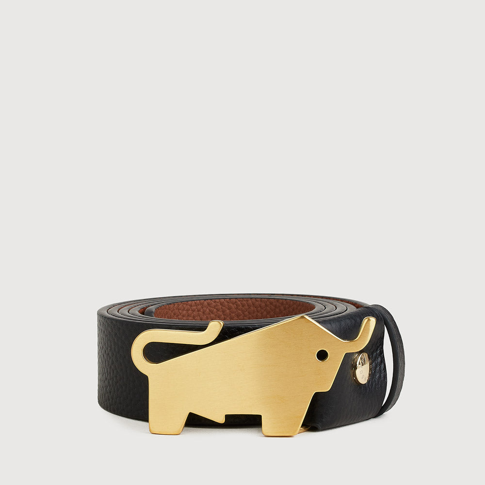 PEBBLE LEATHER BELT WITH GOLD IN SATIN FINISH IN STAINLESS STEEL PLATE BUCKLE