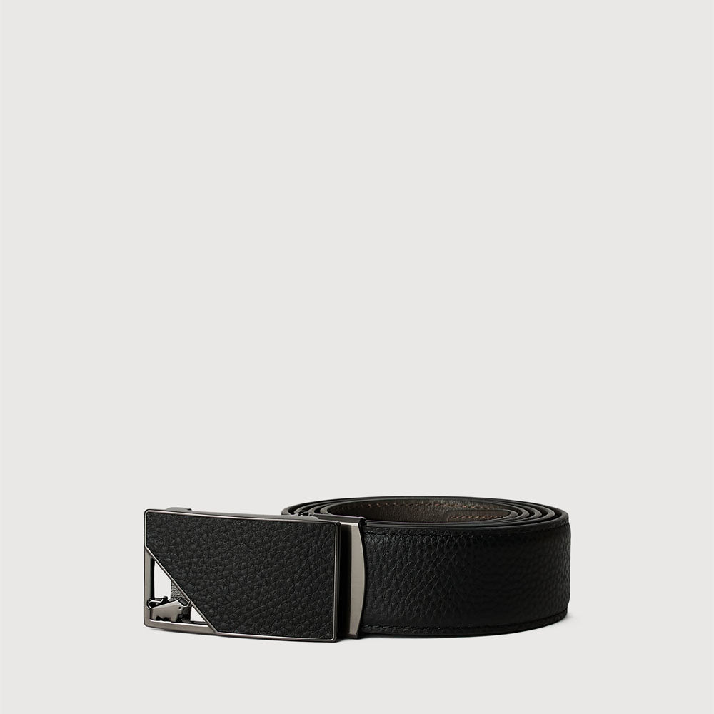 PEBBLE EMBOSSED LEATHER WITH SATIN GUN AUTO-ALLOY BUCKLE