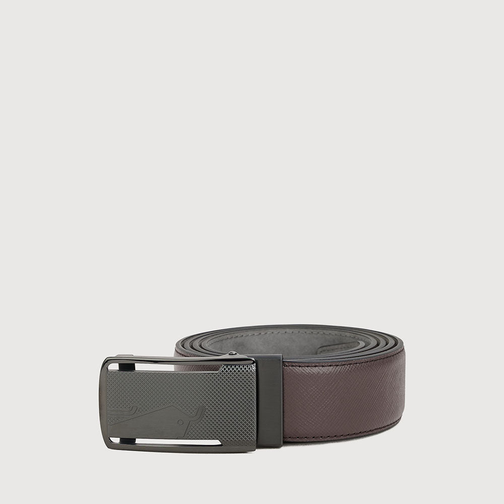 SAFFIANO PRINTED LEATHER BELT WITH GUN SATIN FINISH IN STAINLESS STEEL NEEDLE BUCKLE