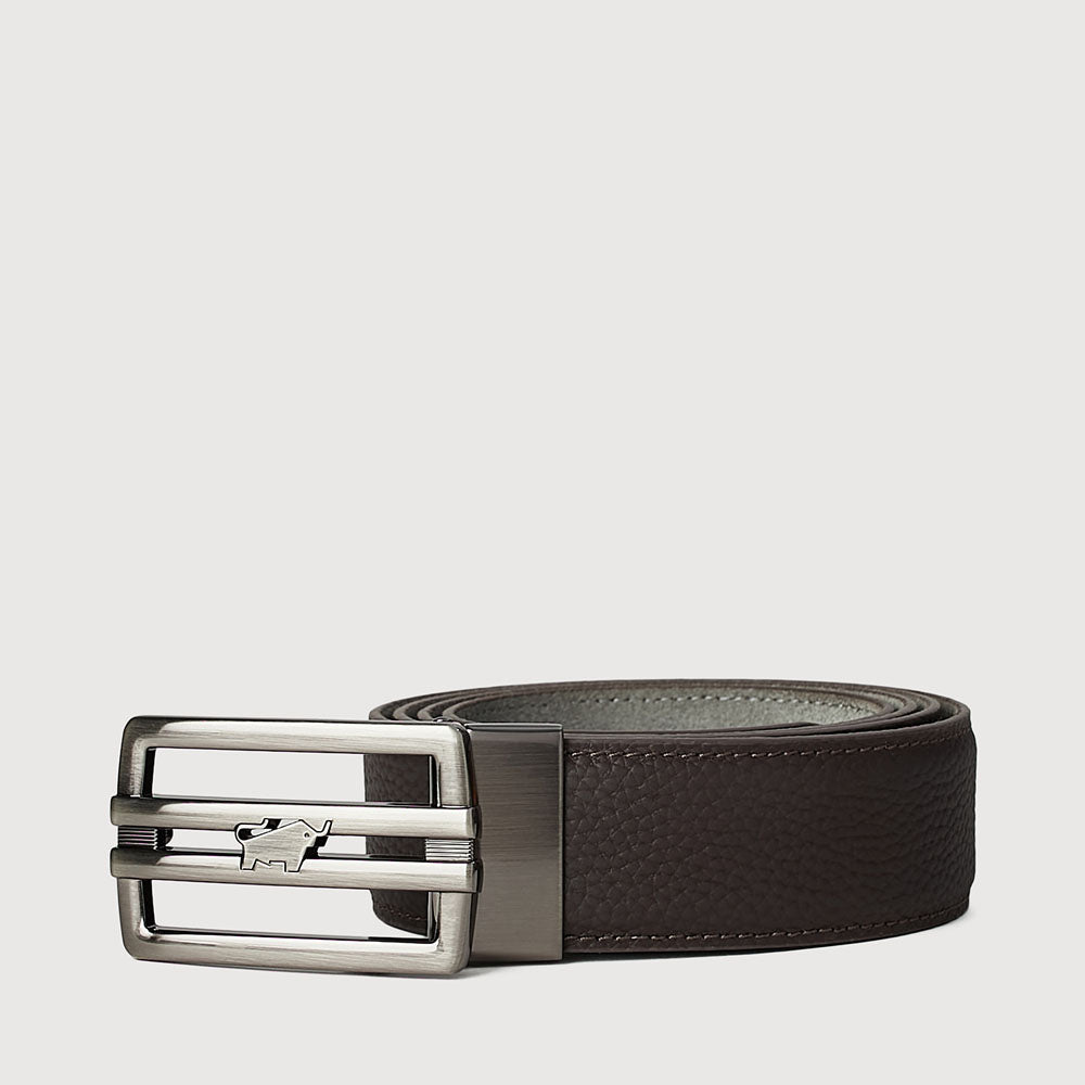 SAFFIANO EMBOSSED LEATHER BELT WITH SATIN GUN ALLOY PLATE BUCKLE