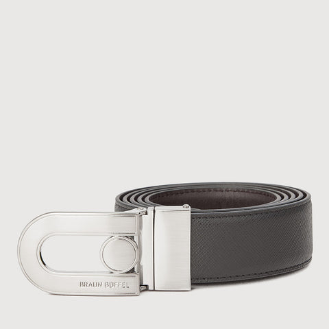 REVERSIBLE FINE GRAIN PRINTED LEATHER BELT WITH GREY IN CERAMIC FINISH ALLOY PLATE BUCKLE