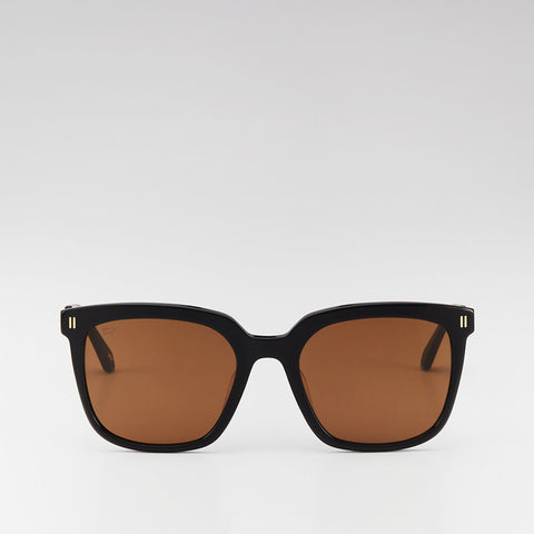 AMELIE SQUARE-FRAME ACETATE SUNGLASSES IN BLACK WITH BROWN LENS