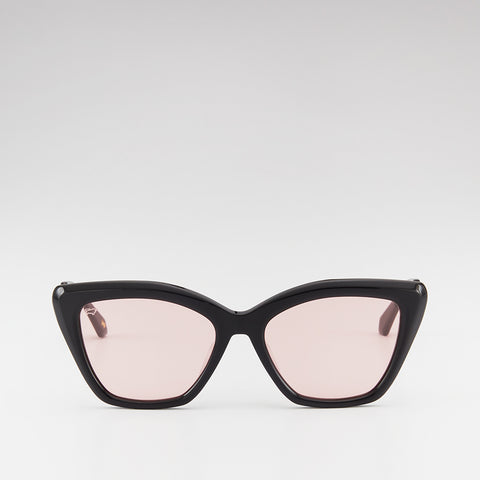 MELIA CAT-EYE FRAME ACETATE SUNGLASSES IN BLACK WITH LIGHT PINK LENS