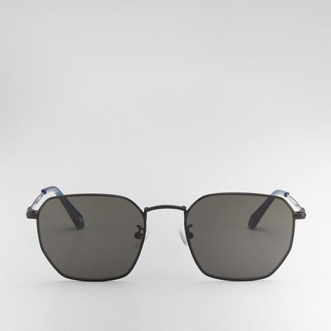 AVA SQUARE-FRAME METAL SUNGLASSES IN TRANSPARENT DARK BLUE WITH GREY LENS