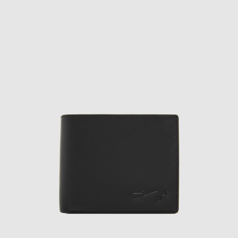 BLACK CENTRE FLAP WALLET WITH COIN COMPARTMENT