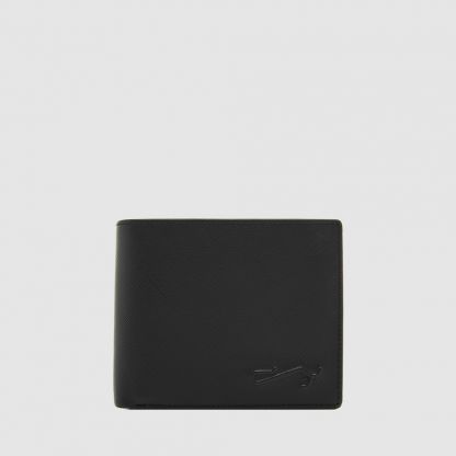 BLACK CENTRE FLAP WALLET WITH COIN COMPARTMENT
